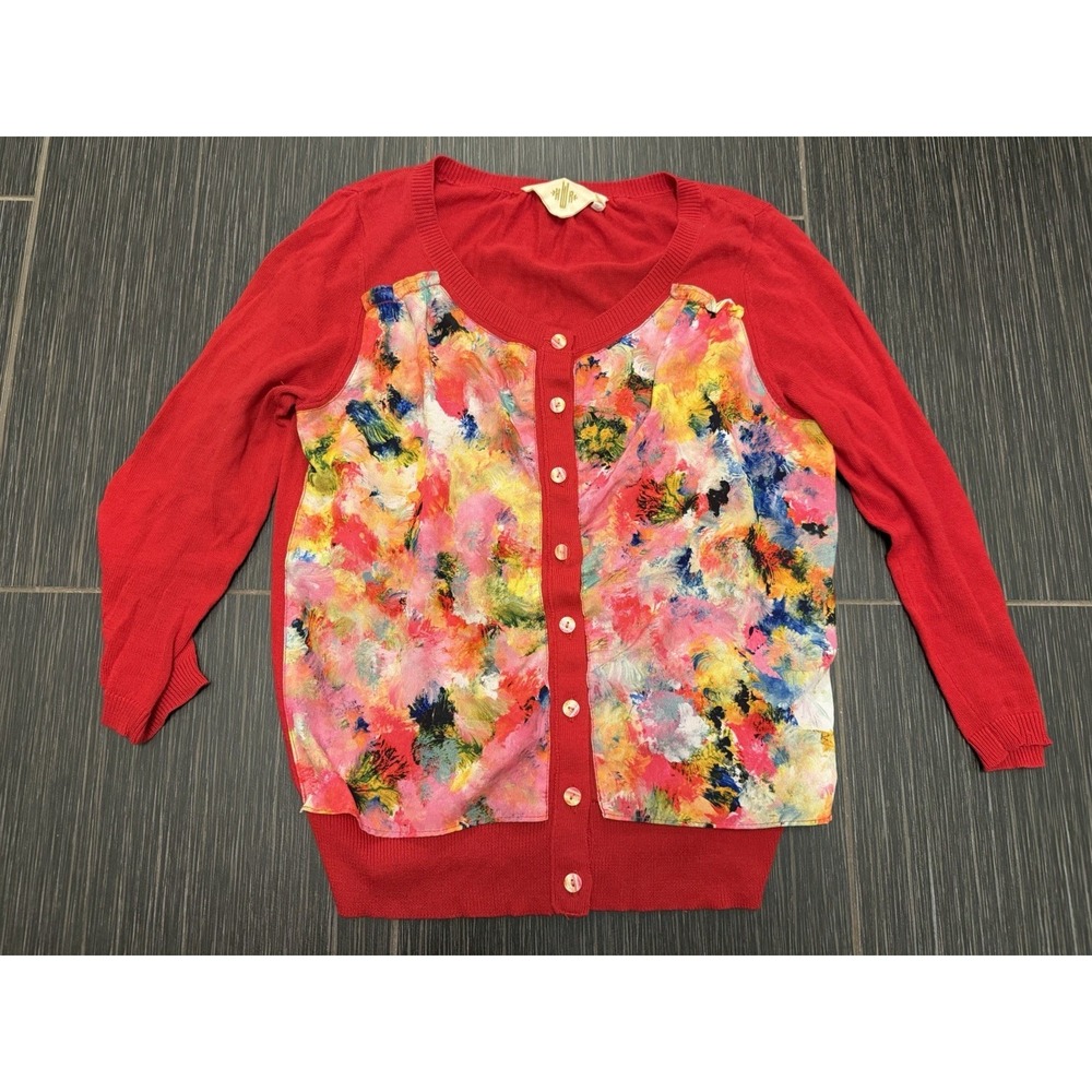 Anthropologie HWR Rainbow Button Up Cardigan Sweater XS Art Teacher Watercolor